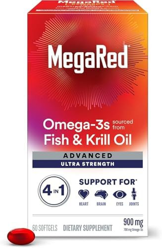 Megared Advanced 4In1 900Mg 120 Softgels Value Pack (2 Bottles X 60 Each) Concentrated Omega3 Fish & Krill Oil Supplement