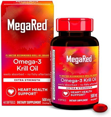 Megared Omega3 Krill Oil 500Mg Extra Strength Softgels (40 Count In A Box) Krill Oil No Fishy Aftertaste