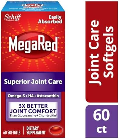 Megared 353Mg Omega3 Krill Oil Joint Care Supplement With Epa/Dha Fatty Acids Antioxidants Hyaluronic Acid No Fishy Burp Aftertaste As With Fish Oil 60 Count Softgels (2 Pack)