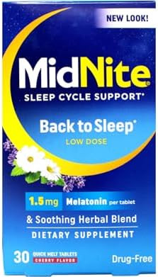 Midnite Sleep Cycle Support Back To Sleep Low Dose Melatonin & Herbal Blend Cherry Flavor 30 Quick Melt Tablets (Pack Of 4)
