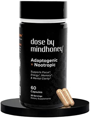 Mindhoney Dose 60 Count Premium Allinone Nootropic Brain Supplement Focus Mood Energy & Memory Functional Mushrooms & Adaptogens Lions Mane Ashwagandha Ltheanine Bacopa & Vitamins