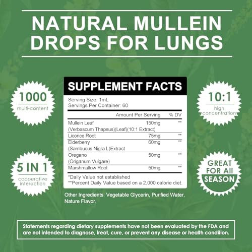 Mulittea Mullein Drops For Lungs & Lymphatic Drainage5In1 Herbal Extract Liquid With Marshmallow Root Elderberry Licorice Rootlung Cleanse & Respiratory Supportnongmo Vegetarian4 Fl Oz