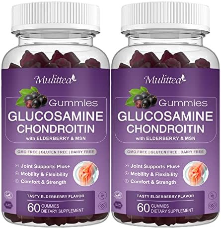 Mulittea 3 Pack Glucosamine Chondroitin Gummies Msm Elderberry Calcium Extra Strength Joint Support Supplement For Relief. Antioxidant Immune Support For Adults Men Women