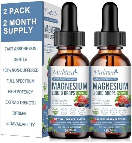 Mulittea Magnesium Glycinate Liquid Drop Triple Absorption Supplement To Support Nerves Sleep Calm Heart Muscles Sugar With Potassium Ltheanine Sea Moss Vitamin Bcd3 K22 Pack