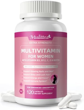 Mulittea Multivitamin For Women 18+ Daily Women Multivitamin W/Biotin 10000Mcg Vitamin A C D E & More For Hair Skin And Nails Methylated B9B12 For Energy & Focus 120 Ct