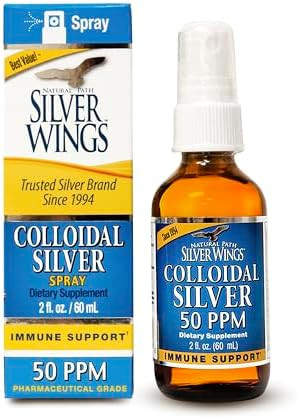 Natural Path Silver Wings Colloidal Silver Liquid Daily Immune Support Supplement 50Ppm (250Mcg) 2 Fl Oz Spray