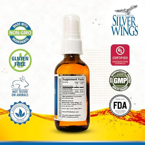 Natural Path Silver Wings Colloidal Silver Liquid Daily Immune Support Supplement 50Ppm (250Mcg) 2 Fl Oz Spray