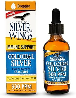 Natural Path Silver Wings Colloidal Silver Extra Strength Liquid Immune Support Supplement 500Ppm (2500Mcg) 2Oz Dropper