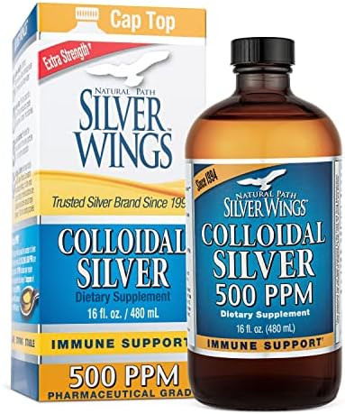 Natural Path Silver Wings Colloidal Silver 500Ppm (2500Mcg) Immune Support Supplement 16 Fl. Oz.
