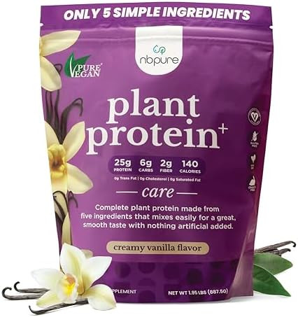 Nbpure Vegan Pea Protein Powder Vanilla “ Lean Muscle + Hunger & Bloating Support For Women Men Kids “ 25G Plant Protein Per Serving “ No Artificial Sweeteners Or Flavors Gusset 25 Servings