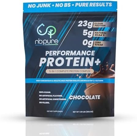 Nbpure Performance Protein+: Natural Protein Blend 23G Whey Isolate & Concentrate + Milk Protein Isolate“ Clean Healthy Protein Powder “ Nothing Artificial Vanilla