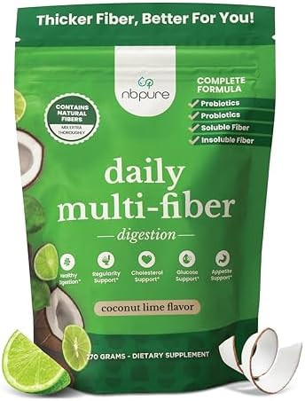 Nbpure Daily Fiber Powder Blend Digestive Health Cholesterol Support Healthy Weight Management Prebiotic Insoluble Soluble Fiber + 4 Probiotic Strains Unflavored (45 Servings)