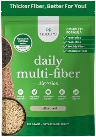 Nbpure Daily Fiber Powder Blend For Digestive Health Cholesterol Support Healthy Weight Management With Prebiotic Insoluble Soluble Fiber + 4 Probiotic Strains Savory Mocha Gusset 45 Servings