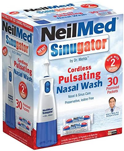 Neilmed Sinugator Cordless Pulsating Nasal Wash Kit With One Irrigator 30 Premixed Packets And 3 Aa Batteries(Pack Of 1)