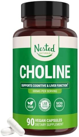 Nested Naturals Choline Bitartrate 500Mg High Potency Choline Supplements Supports Cognitive Performance & Liver Function 100% Vegan & Nongmo Choline 90 Vegan Capsules