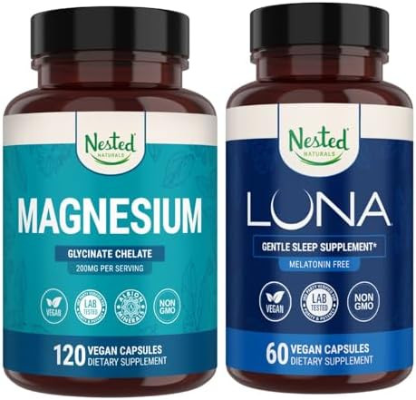 Nested Naturals Luna Melatonin Sleep Aid & Magnesium Glycinate Chelate For Improved Sleep Relaxation & Recovery (180 Capsules)
