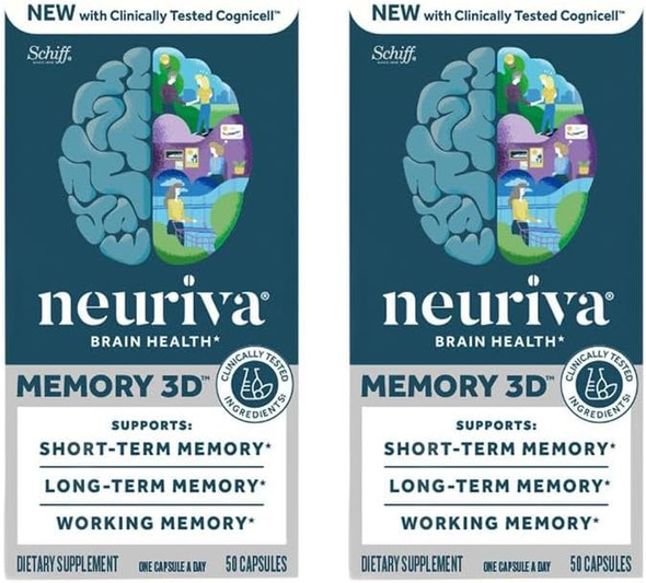 Neuriva Memory 3D Brain Supplement Decaffeinated Nootropic Capsules For Memory Focus & Cognitive Function Short Term Long Term & Working Memory Support 50Ct