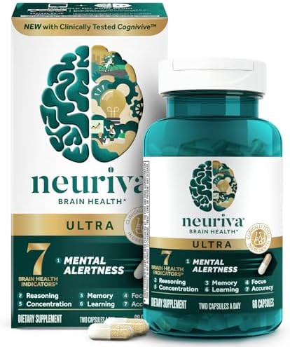 Neuriva Ultra Decaffeinated Clinically Tested Nootropic Brain Supplement For Mental Alertness Memory Focus & Concentration Cognivive Neurofactor Phosphatidylserine Vitamins B6 B12 60 Capsules