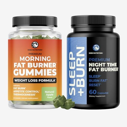 Nobi Nutrition Fat Burner Gummies And Night Time Fat Burner 24/7 Weight Loss Support With Green Tea & Raspberry Ketones Appetite Suppressant Metabolism Booster And Belly Fat Reducer 1 Month Supply