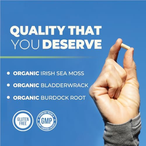 Nobi Nutrition Irish Sea Moss Capsules With Organic Irish Moss 300Mg Burdock Root & 500Mg Bladderwrack Powder 45Day Supply 1300Mg Complex Provides Iodine For Thyroid & Immune Support 90 Veggie Pills