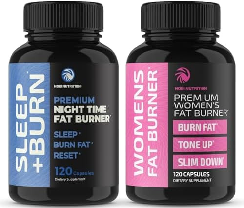 Nobi Nutrition Day And Night Time Fat Burner Bundle For Women 24/7 Weight Loss With Thermogenic Raspberry Ketones Appetite Suppressant Metabolism Booster And Belly Fat Reducer 120 Count Each