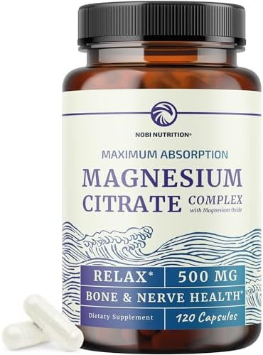 Nobi Nutrition Magnesium Citrate 500 Mg (120Ct) For Calm & Relaxation High Absorption Magnesium Supplement With Elemental Mag Oxide Constipation & Digestion Support Gluten Soy 4Month Supply