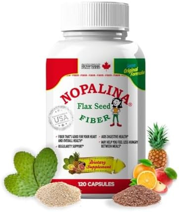 Nopalina Fiber Formula 120 Capsules Flax Seed Psyllium Oat And Wheat Bran Omega 3 6 & 9 Gut Health & Regularity The Original
