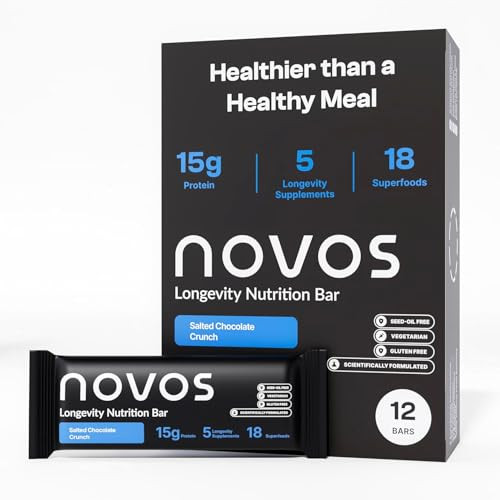 Novos Longevity Meal Bar Salted Chocolate Crunch 15G Protein Bar 5 Longevity Supplements 20 Superfoods Seed Oil Targets Causes Of Aging Skin Mind And Mood Support Vegetarian 12Pack