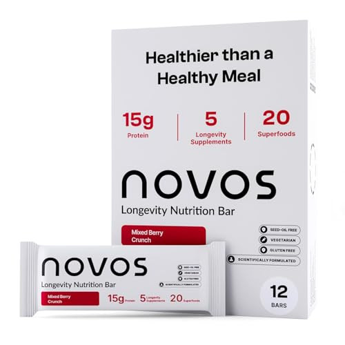 Novos Longevity Meal Bar Salted Chocolate Crunch 15G Protein Bar 5 Longevity Supplements 20 Superfoods Seed Oil Targets Causes Of Aging Skin Mind And Mood Support Vegetarian 12Pack