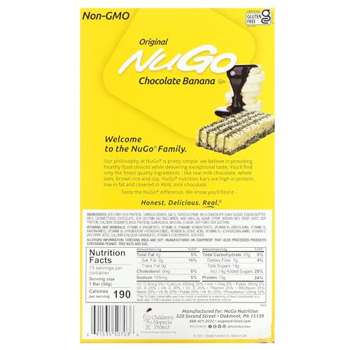 Nugo Nutrition Chocolate Banana Bars 15 Bars 1.76 Oz (50 G) Each
