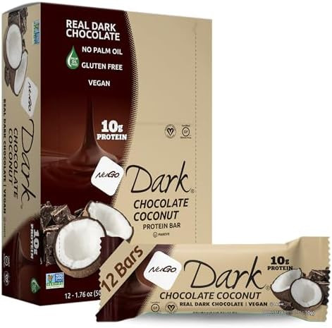 Nugo Dark Chocolate Coconut 10G Protein Bar Vegan Gluten Nongmo Kosher Pareve 24 Count