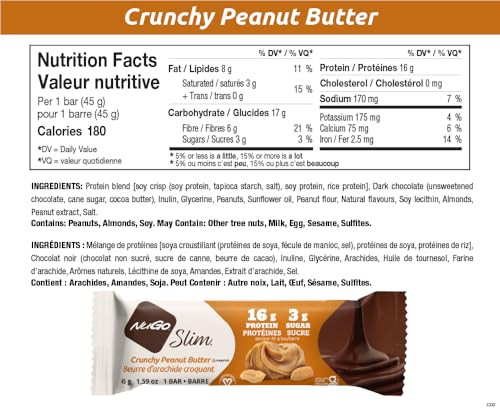 Nugo Crunchy Peanut Butter Flavored Protein Bar Slim Vegan Kosher Gluten 1.59 Ounces (Pack Of 12)