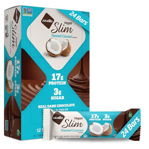 Nugo Slim Dark Chocolate Crunchy Peanut Butter 16G Vegan Protein 3G Sugar 7G Fiber Low Net Carb Keto Friendly Gluten 24 Count