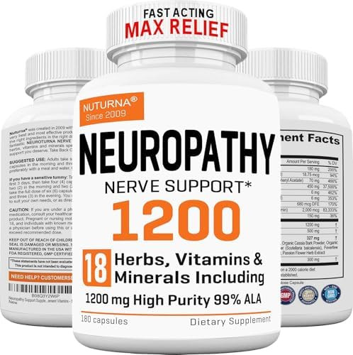 Nuturna Neuropathy Support Nerve Supplement With 600 Mg Pure Alpha Lipoic Acid Maximum Strength Formula Fortify Nerves In Fingers Hands Toes & Feet Best Peripheral Relief Support 120 Capsules