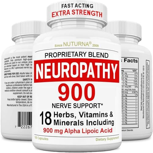 Nuturna Neuropathy Support Nerve Supplement With 900 Mg Pure Alpha Lipoic Acid Maximum Strength Formula Fortify Nerves In Fingers Hands Toes & Feet Best Peripheral Relief Support 180 Capsules