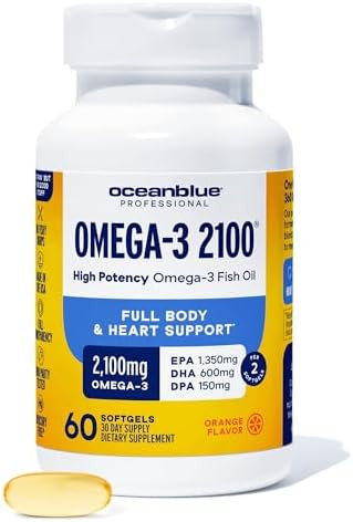 Oceanblue Professional Omega3 2100Mg Fish Oil Supplement “ Triple Strength High Potency Epa Dha & Dpa “ Burpless Wildcaught Natural Orange Flavor “ 60 Count (Pack Of 1)