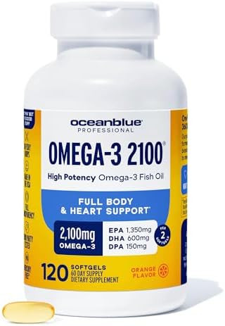 Oceanblue Professional Omega3 2100 “ 180 Ct “ Triple Strength Burpless Fish Oil Supplement With Highpotency Epa Dha Dpa “ Wildcaught “ Orange Flavor (90 Servings)