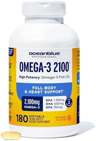 Oceanblue Professional Omega3 2100 “ 180 Ct “ Triple Strength Burpless Fish Oil Supplement With Highpotency Epa Dha Dpa “ Wildcaught “ Orange Flavor (90 Servings)