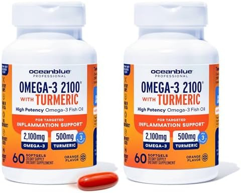 Oceanblue 2100 Triple Strength Omega3 Fish Oil With Turmeric Burpless Omega 3 Combo Supplement With Curcumin Epa Dha Dpa Heart And Joint Support 60 Softgels