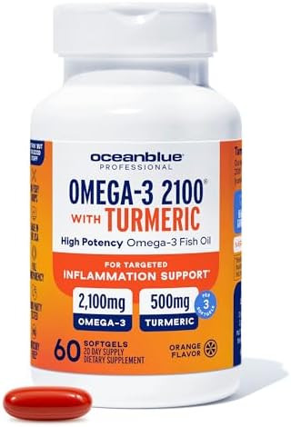 Oceanblue 2100 Triple Strength Omega3 Fish Oil With Turmeric Burpless Omega 3 Combo Supplement With Curcumin Epa Dha Dpa Heart And Joint Support 60 Softgels