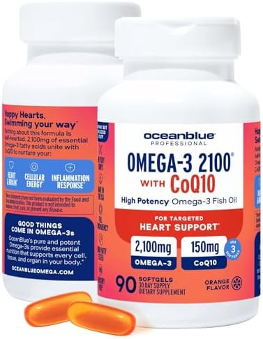 Oceanblue Omega 3 2100 With Coq10 Triple Strength Fish Oil Combo Supplement 1350Mg Epa 650Mg Dha 150Mg Dpa With 150Mg Coq10 Orange Flavor Heart Support 90 Softgels