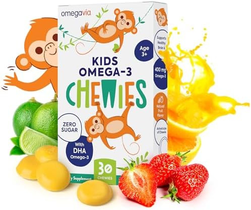 Omegavia Omega 3 Gummies Ultrahigh Dha Chewable Gel Gummy For Kids Supports Brain & Eye Health Sugar Natural Fruit Flavor Kids Omega 3 Fish Oil Gummies (3 Pack)