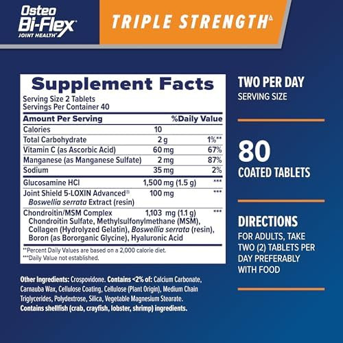 Osteo Biflex Triple Strength Glucosamine Chondroitin With Vitamin C Joint Health Supplement Coated Tablets 80 Count