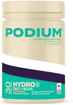 Podium Nutrition Instantized Bcaa Powder Hydro And Salt 30 Servings Electrolytes Hydration Recovery (Peach Mango)