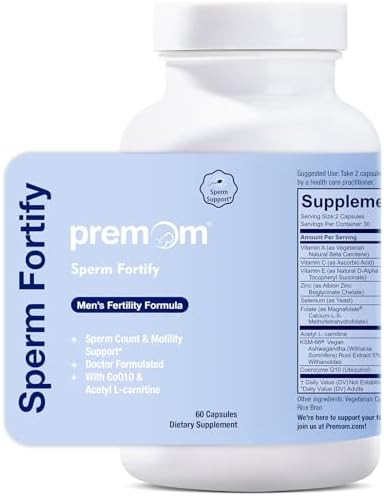Premom Sperm Fortify “ Male Fertility Supplements For Men With Ksm66 Vegan Ashwagandha Coq10 As Ubiquinol Zinc Selenium&Acetyllcarnitine Supports Sperm Health Motility & Count