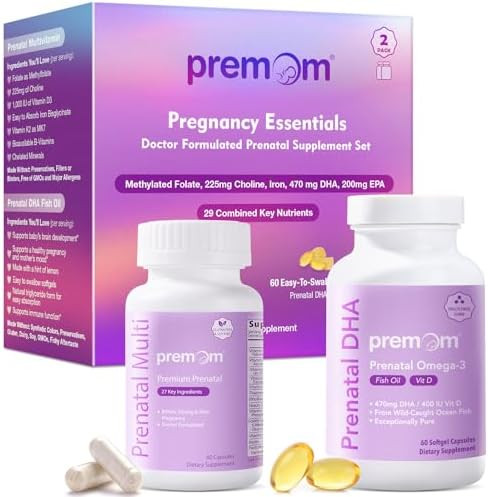 Premom Prenatal Vitamins For Women & Prenatal Dha Fish Oil Conception For Her Multivitamin: 27 Nutrients + Triglyceride Omega 3 With 470Mg Dha Fertility Support For Women