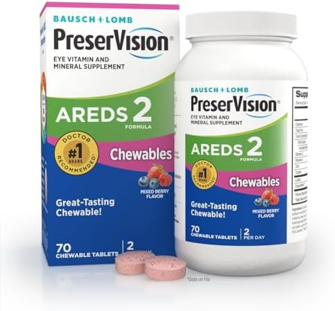 Preservision Areds 2 Eye Vitamins #1 Eye Doctor Recommended Brand Chewable Lutein And Zeaxanthin Supplement With Vitamin C Vitamin Ezinc And Copper Mixed Berry 70 Tablets