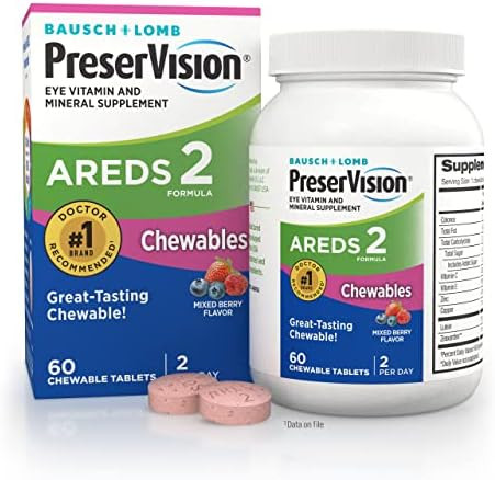 Preservision Areds 2 Eye Vitamins #1 Eye Doctor Recommended Brand Chewable Lutein And Zeaxanthin Supplement With Vitamin C Vitamin Ezinc And Copper Mixed Berry 70 Tablets