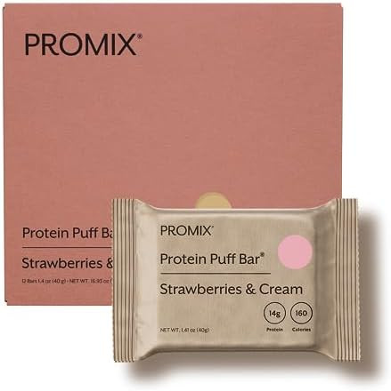 Promix Nutrition Protein Puff Bars Variety Pack Vanilla Chocolate Strawberry Blueberry Marshmallow Crispy Treat High Protein & Low Calorie 12 Bars