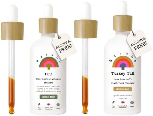Rainbo Alcohol Immunity Bundle 11:11 Mushroom Extract + Turkey Tail Mushroom Tincture Dual Extract Daily Mushroom Tinctures For Comprehensive Immune Support Vegan Liquid Mushroom Supplements
